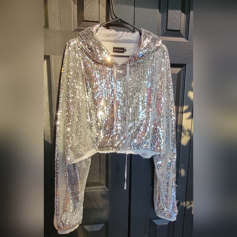 Sequin Crop Hoodie
